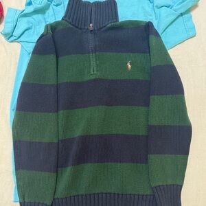 Ralph Lauren Men's Half-Zip Rugby Stripe Sweater - Navy & Green